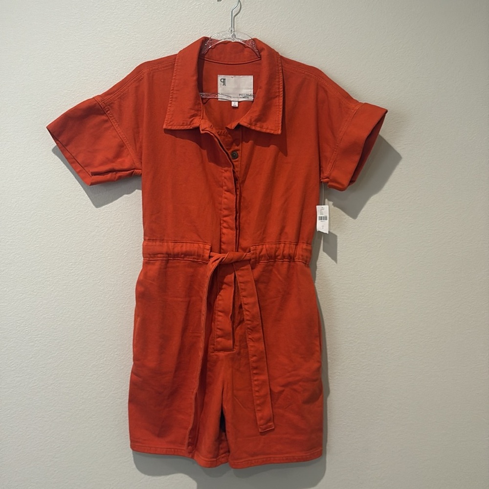 Anthropologie Pilcro Women's Orange Button-Up Belted utility romper Small NEW - Picture 5 of 12